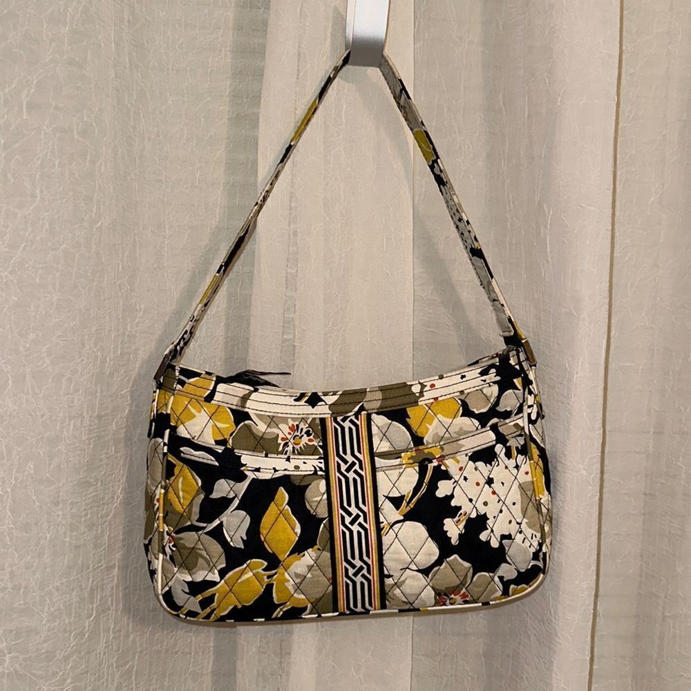 Vera Bradley Ivory Gold White Black Floral Quilted Hobo Bag Dogwood Print